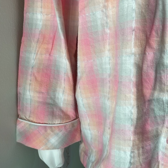 Victoria's Secret Pajama Shirt Top Pastel Metallic Plaid Button Front - Picture 3 of 6